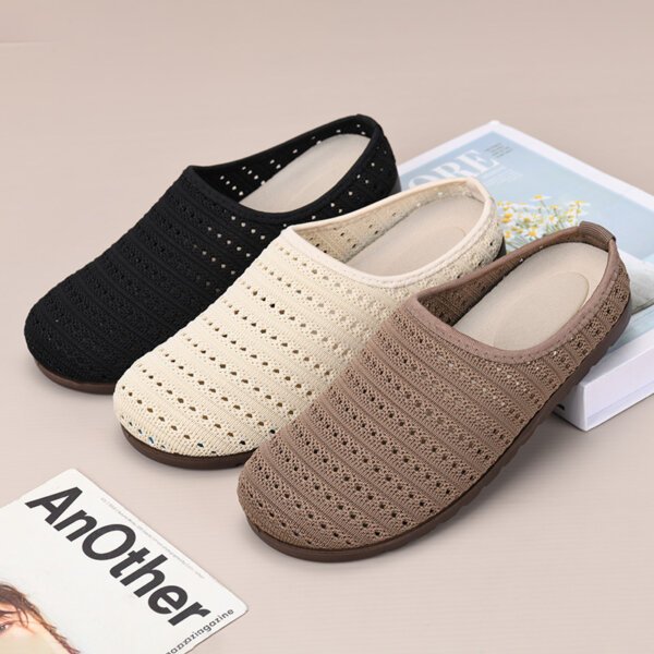 Women’s Canvas Shoes Mesh Stirrup Toe Half Slippers - OEM - Image 2