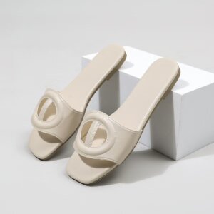 Womens Dressy Flat Sandals Open Toe Slip on Leather Summer Beach Slide Sandals